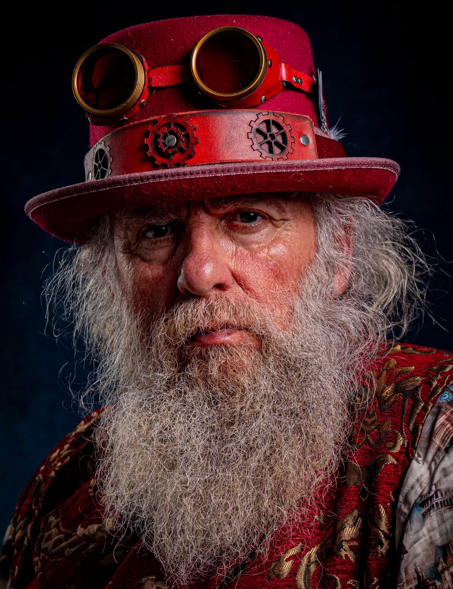 Steampunk Santa reading a glowing book in a Victorian library