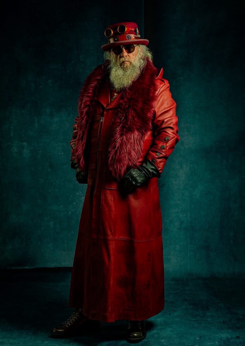 Steampunk Santa adjusting his top hat