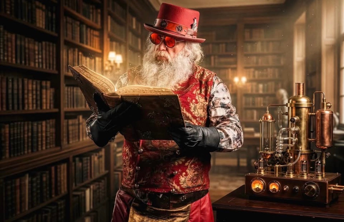 Steampunk Santa in full Victorian costume